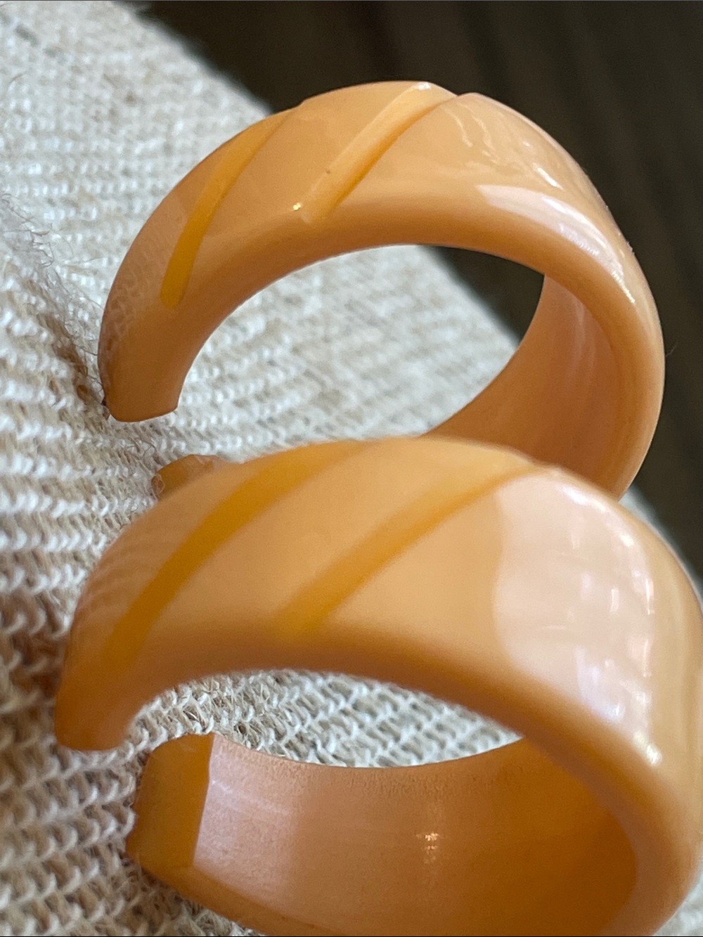 Butterscotch Bakelite carved Hoop Earrings